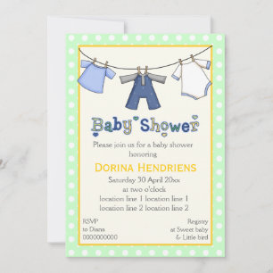 Invitation Linge bébé garçon douche personnalisé