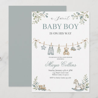 Invitation Linge de bébé à l'aquarelle Baby Shower