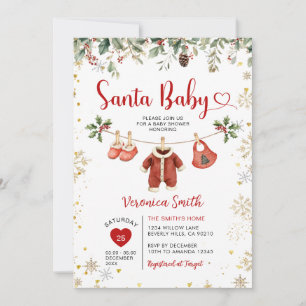 Invitation Linge de bébé Santa pour Baby Shower Noël Floral