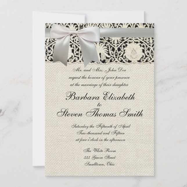 Invitation Linge de dentelle mariage blanc classique jolie (Devant)