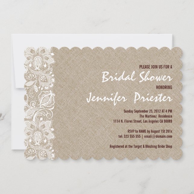 Invitation Linge de lit beige et dentelle florale blanche Inv (Devant)