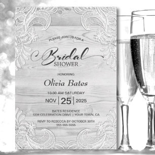 Invitation Linge de mariage en bois de dentelle blanche