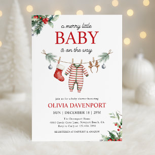 Invitation Linge de Noël pour bébé Merry Little Baby Shower