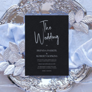 Invitation Linge noir Simple Blanc Script Mariage Invite