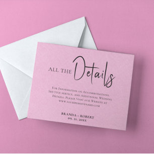 Invitation Linge rose Simple Noir Script Détails du Mariage