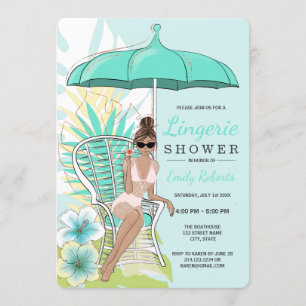 Invitation Lingerie de jardin Mariée brune sous la douche