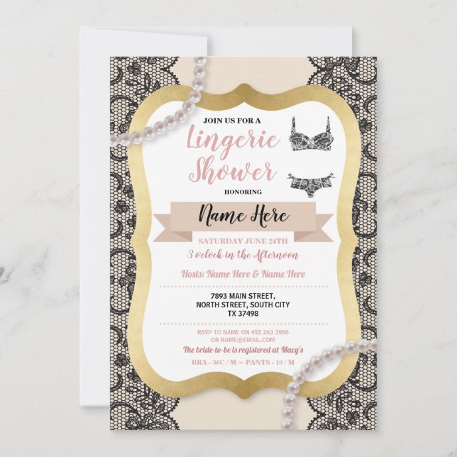 Invitation Lingerie Douche Crème de Dentelle Dorée Soutien-Go (Devant)