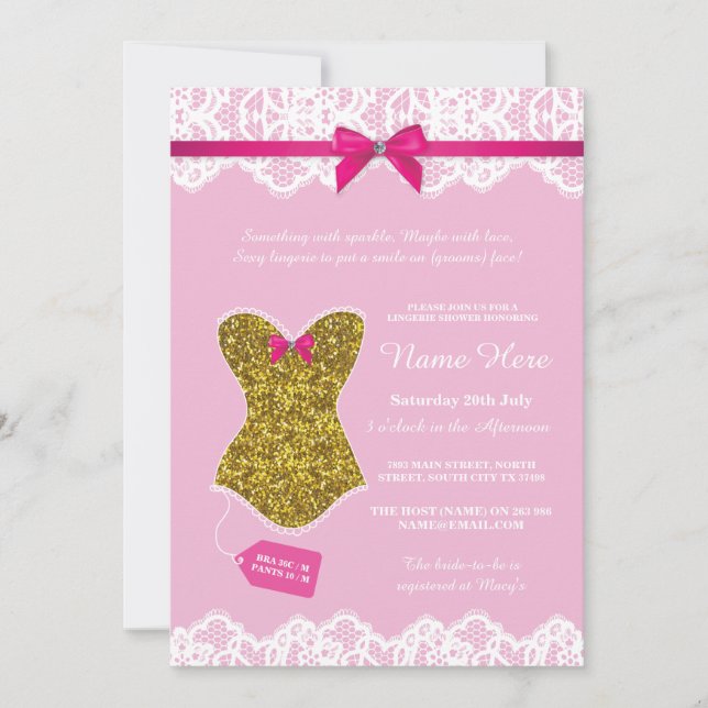 Invitation Lingerie Douche de mariée Gold Pink Corset (Devant)