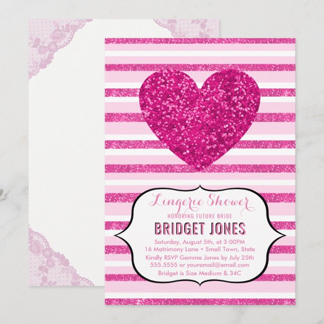Invitation Lingerie Douche fête de mariée Parties scintillant (Devant / Derrière)