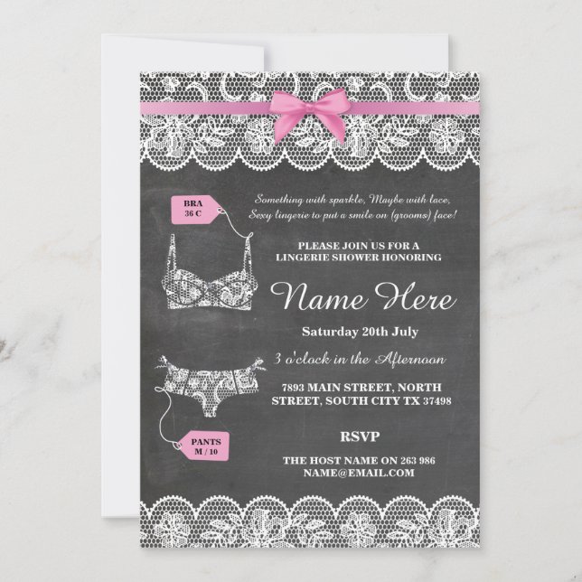 Invitation Lingerie Douche mariée fête Pink Bow dentelle Invi (Devant)
