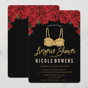 Invitation Lingerie Douche Rouge Roses Parties scintillant In