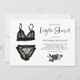 Invitation Lingerie en dentelle d'aquarelle noire Fête des ma