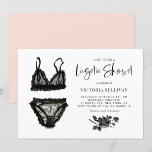 Invitation Lingerie en dentelle d'aquarelle noire Fête des ma