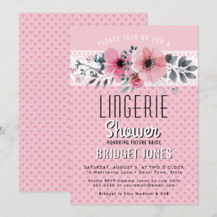 Invitation Lingerie Fête de l'mariée Coeurs floraux roses den