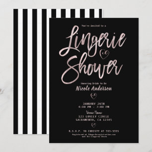 Invitation Lingerie rayures noir et blanc rose gold douche