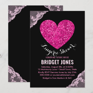 Invitation Lingerie Shower Bridal Party Dentelle de coeur ros