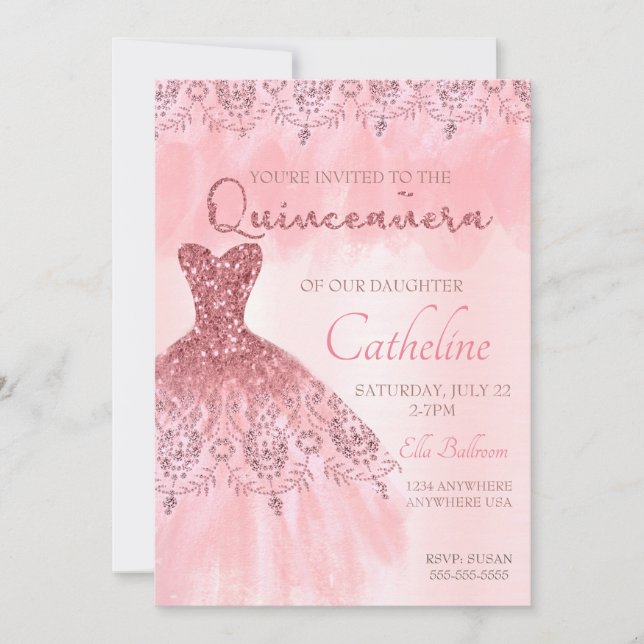 Invitation L'invitation de Quinceanera rougissent (Devant)