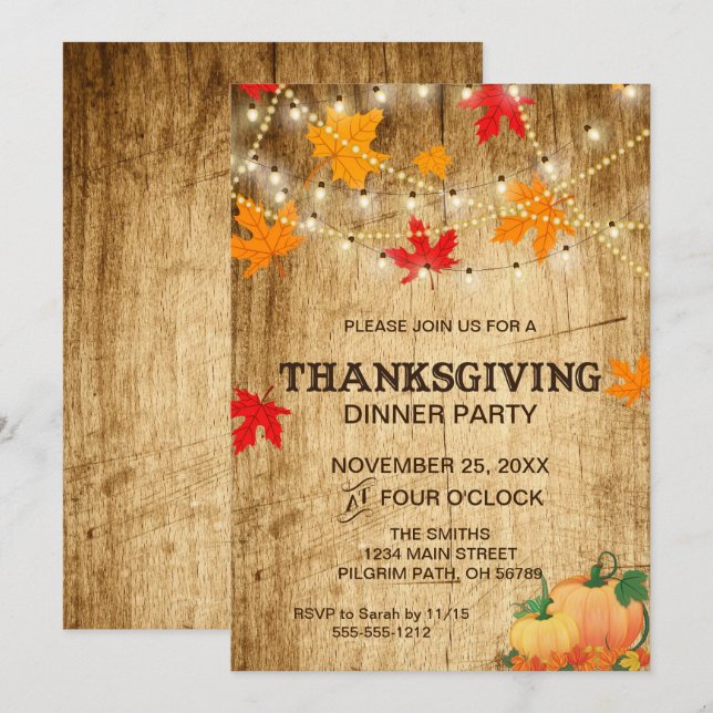 Invitation L'invitation de Thanksgiving pour un dîner rustiqu (Devant / Derrière)