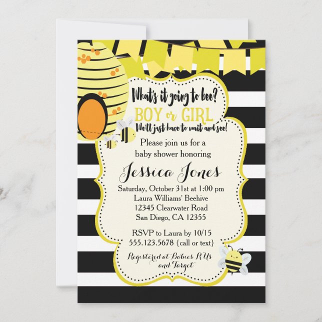 Invitation L'invitation ou le genre de baby shower d'abeille (Devant)
