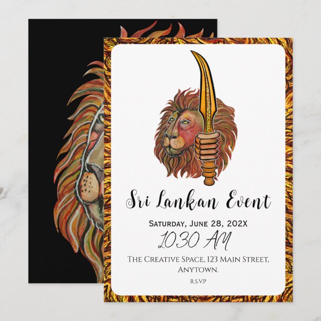 Invitation Lion artistique sri lankais (Devant / Derrière)