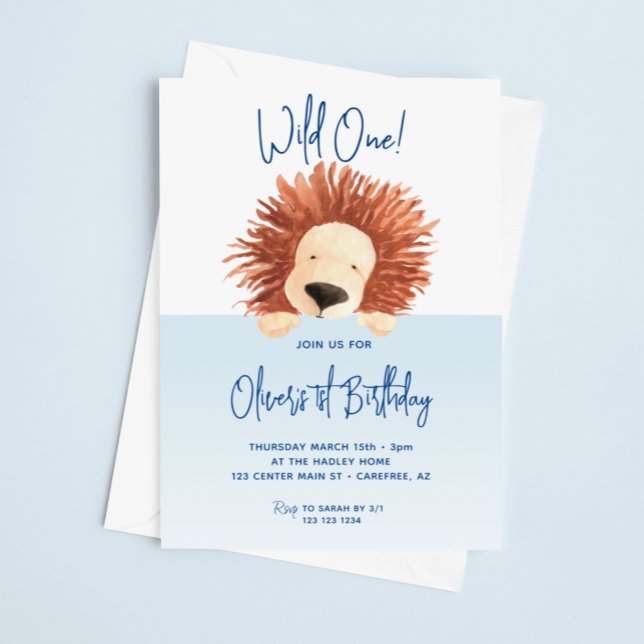 Invitation Lion Baby Blue 1er anniversaire (Créateur téléchargé)
