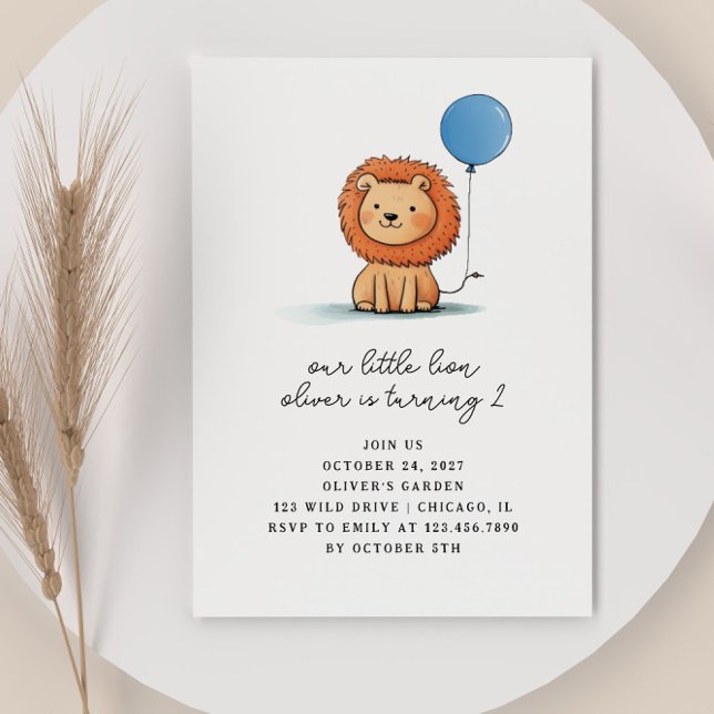 Invitation Lion bébé mignon avec Anniversaire de enfant Bleu  (Créateur téléchargé)