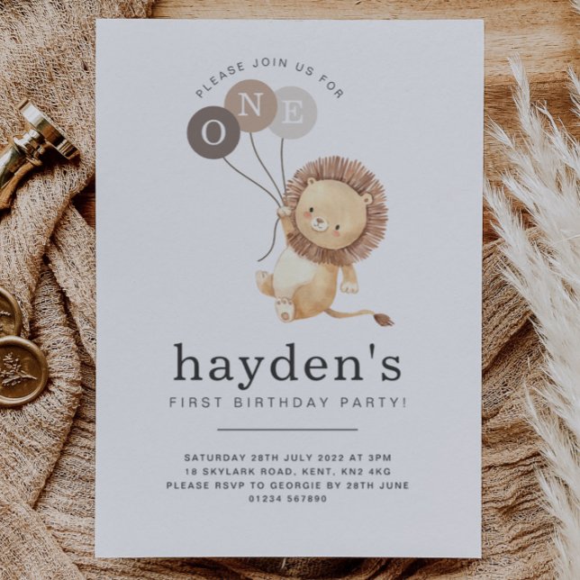 Invitation Lion Brown Ballons - ONE (Créateur téléchargé)