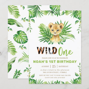 Invitation Lion Cub Jungle Safari Green Boy 1er Anniversaire