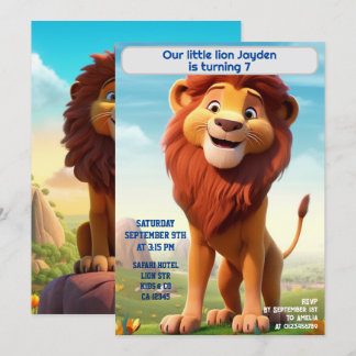 Invitation Lion d'anniversaire Nom personnalisé Enfants d'âge