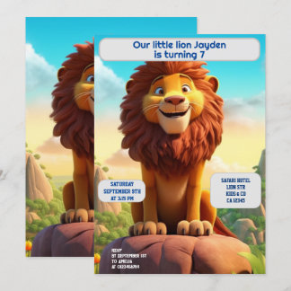 Invitation Lion d'anniversaire Nom personnalisé Enfants d'âge