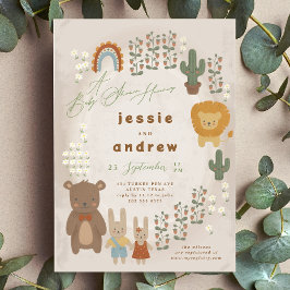 Invitation lion de l'ours cactus bois unisex Baby shower