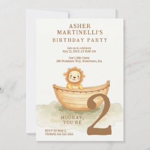 Invitation Lion Douceur Fantaisiste Dans Un Bateau Enfants LP