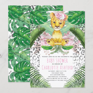 Invitation Lion Illustration fille Baby shower Safari