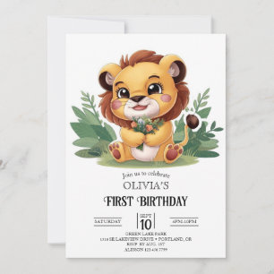 Invitation Lion Rêvé Coloré 1er Anniversaire Numérique