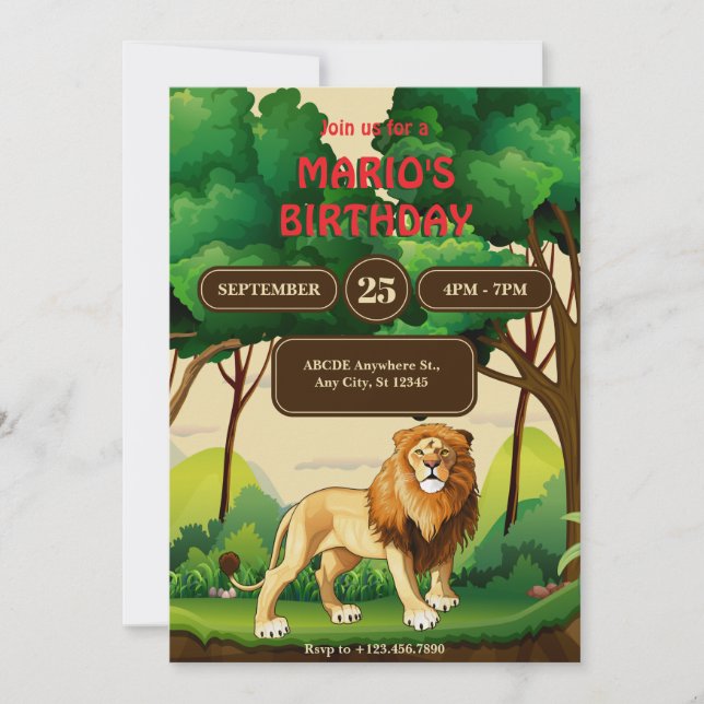 Invitation Lion roi de la jungle anniversaire (Devant)