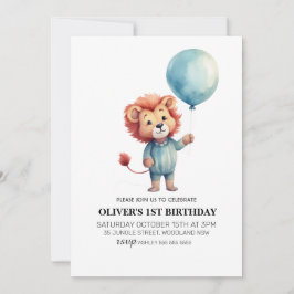 Invitation Lion Sage Blue Balloon Boys 1ère fête d'anniversai