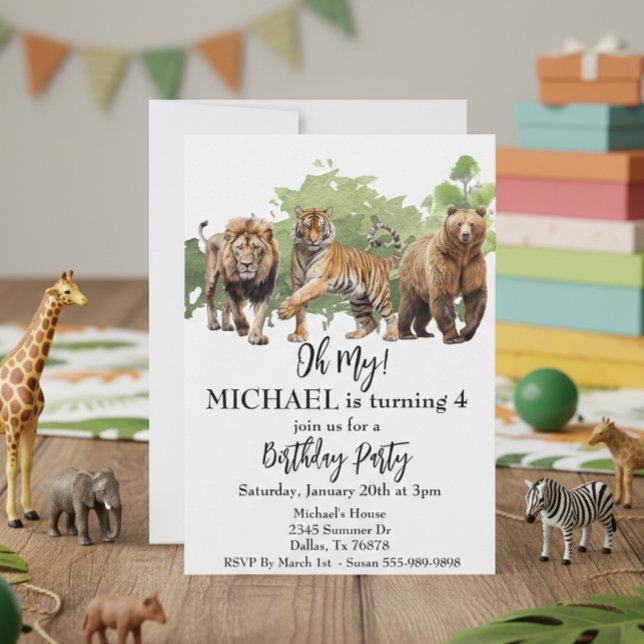Invitation Lion Tiger Ours Oh Mon Jungle Thème Aquarelle (Créateur téléchargé)