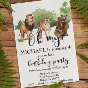 Invitation Lion Tigre Ours Oh Mon Thème Jungle Aquarelle