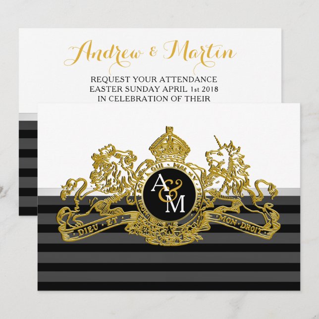 Invitation Lion Unicorn britannique personnalisable Monogramm (Devant / Derrière)
