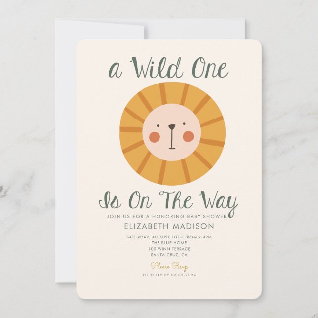 Invitation Lion Wild one est sur le Baby shower Way (Devant)