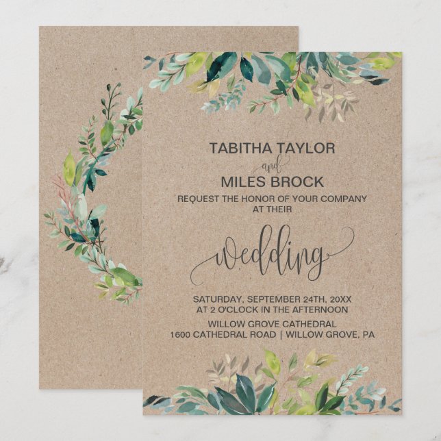 Invitation Liquide Kraft avec Mariage d'emballage de la couro (Devant / Derrière)