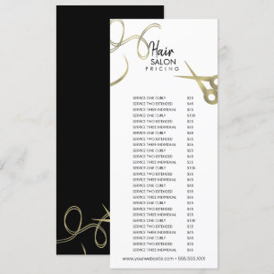 Invitation Liste de prix de flyer de salon de coiffure or noi