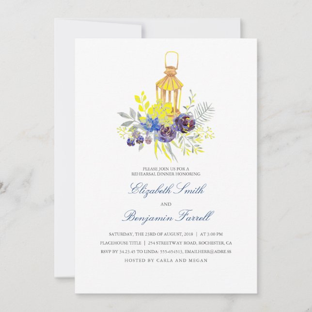 Invitation Lit aux bougies Lanterne Bleu Jaune Dîner de répét (Devant)