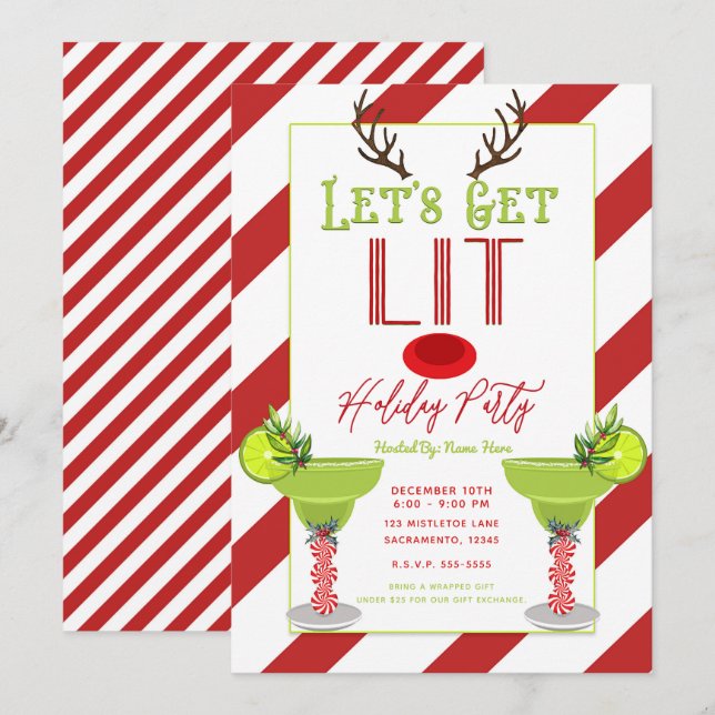 Invitation Lit Reindeer Holiday Cocktail Party (Devant / Derrière)