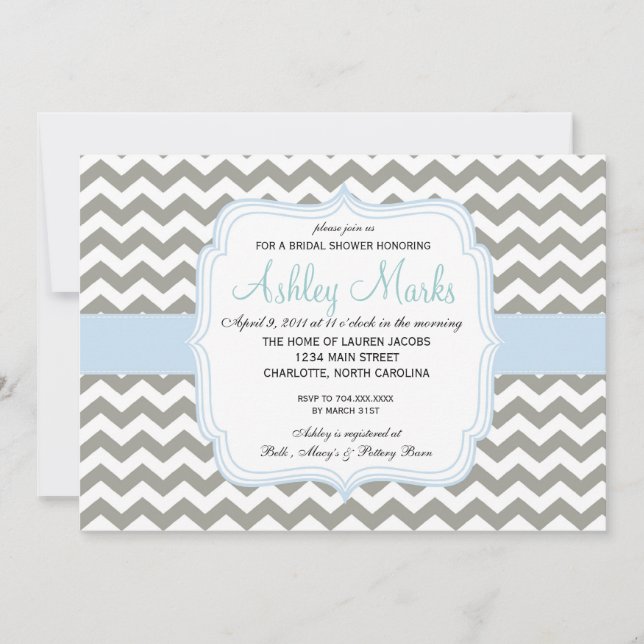 Invitation Lite Blue and Grey Chevron (Devant)