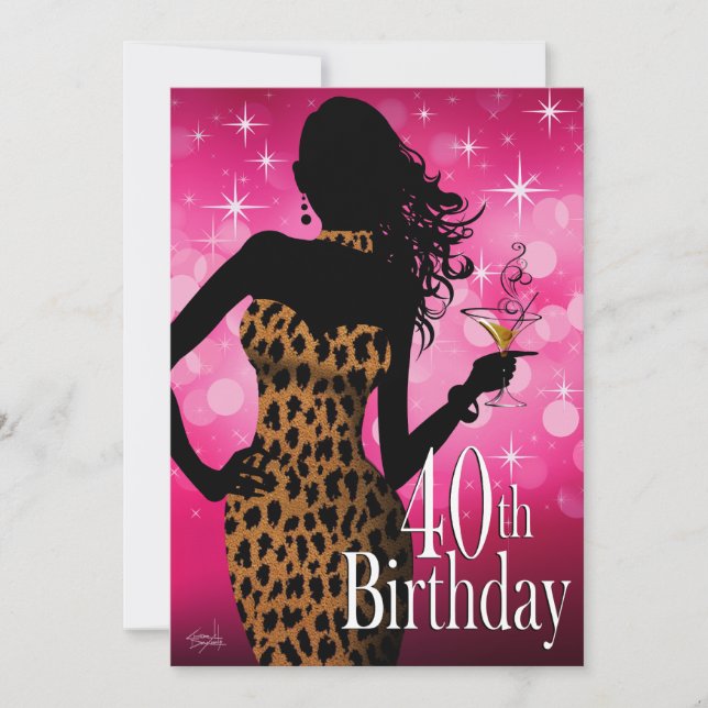 Invitation Litika Bombshell Sparkle Leopard 40e anniversaire (Devant)