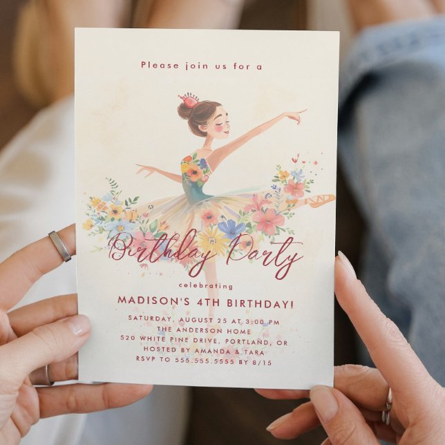 Invitation Little Ballerina et fête d'anniversaire fleurie (Créateur téléchargé)