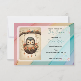 Invitation Little Bird in a Floral Swing