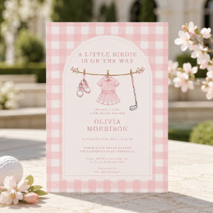Invitation Little Birdie Golf Rose Fille Gingham Baby Shower