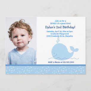 Invitation Little Blue Whale *PHOTO* Anniversaire 5x7